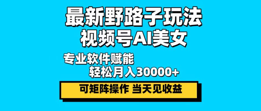最新野路子玩法，视频号AI美女，当天见收益，轻松月入30000＋-沐颜网创资源