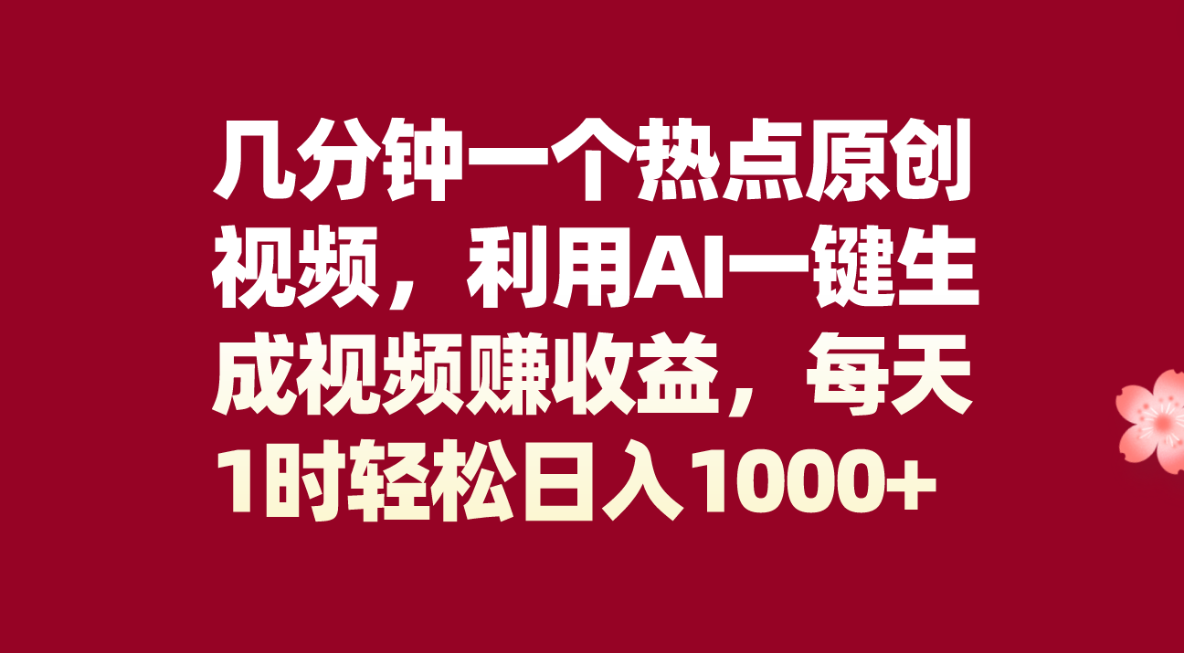 数分钟一个网络热点原创短视频，运用AI一键生成视频赚盈利，每日1时轻轻松松日入1000-暖阳网-优质付费教程和创业项目大全-沐颜网创资源