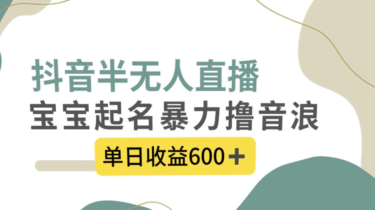 抖音半无人直播，宝宝起名，暴力撸音浪，单日收益600+-暖阳网-优质付费教程和创业项目大全-沐颜网创资源