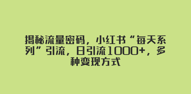 揭秘流量密码，小红书“每天系列”引流，日引流1000+，多种变现方式-暖阳网-优质付费教程和创业项目大全-沐颜网创资源