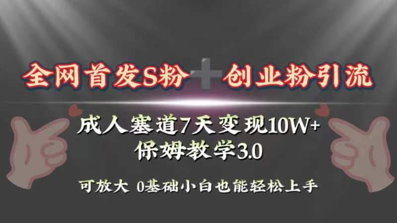 独家首发s粉加自主创业粉引流变现，两性用品跑道7天转现10w 家庭保姆课堂教学3.0-沐颜网创资源