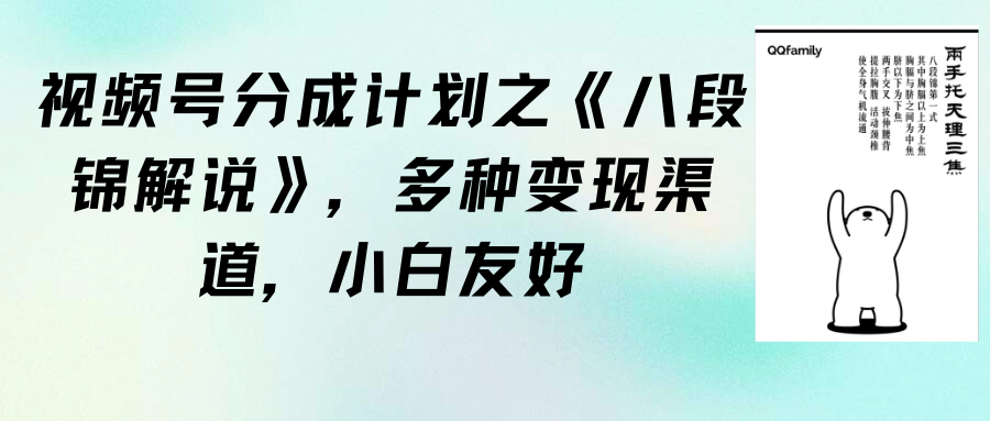 微信视频号分为方案之《八段锦解说》，多种多样变现渠道，新手友善-沐颜网创资源