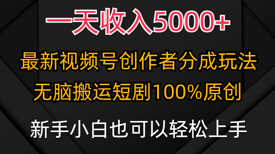 一天收益5000 ，微信视频号原创者分为方案，全新100%原创设计游戏玩法，新手还可以轻…-沐颜网创资源