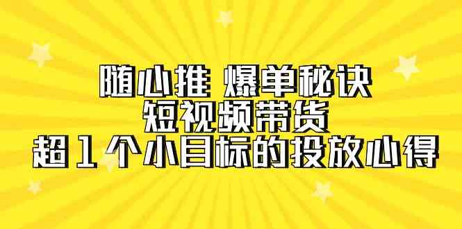 随心推 爆单秘诀，短视频带货-超1个小目标的投放心得-沐颜网创资源