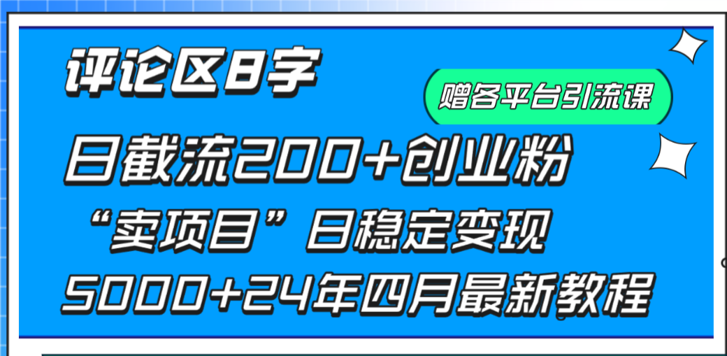 发表评论8字日载流200 自主创业粉  日平稳转现5000 24年四月全新实例教程！-沐颜网创资源