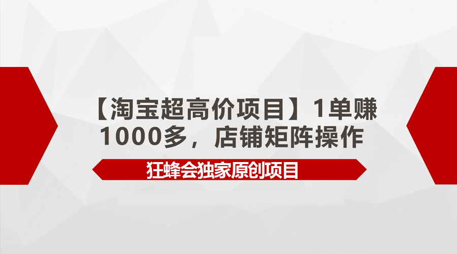 【淘宝网超高价位新项目】1单赚1000多，店面引流矩阵实际操作-沐颜网创资源