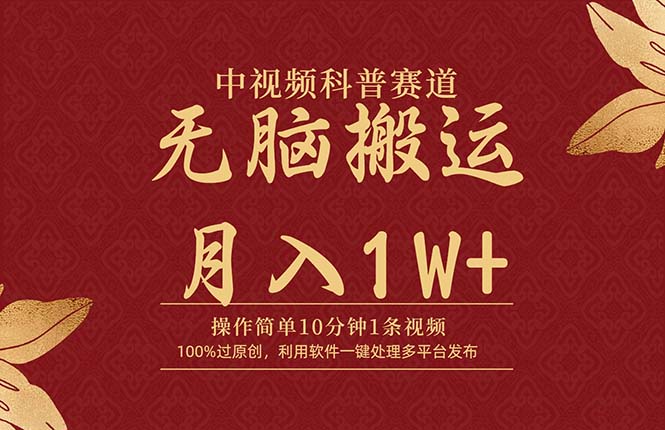 中视频科谱跑道，10分钟左右1条短视频，一条条爆品，100%过原创设计，没脑子运送月入1W-沐颜网创资源