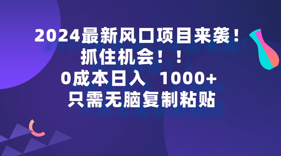 2024全新蓝海项目来临，把握机会，0成本费一部手机日入1000 ，仅需没脑子复…-沐颜网创资源