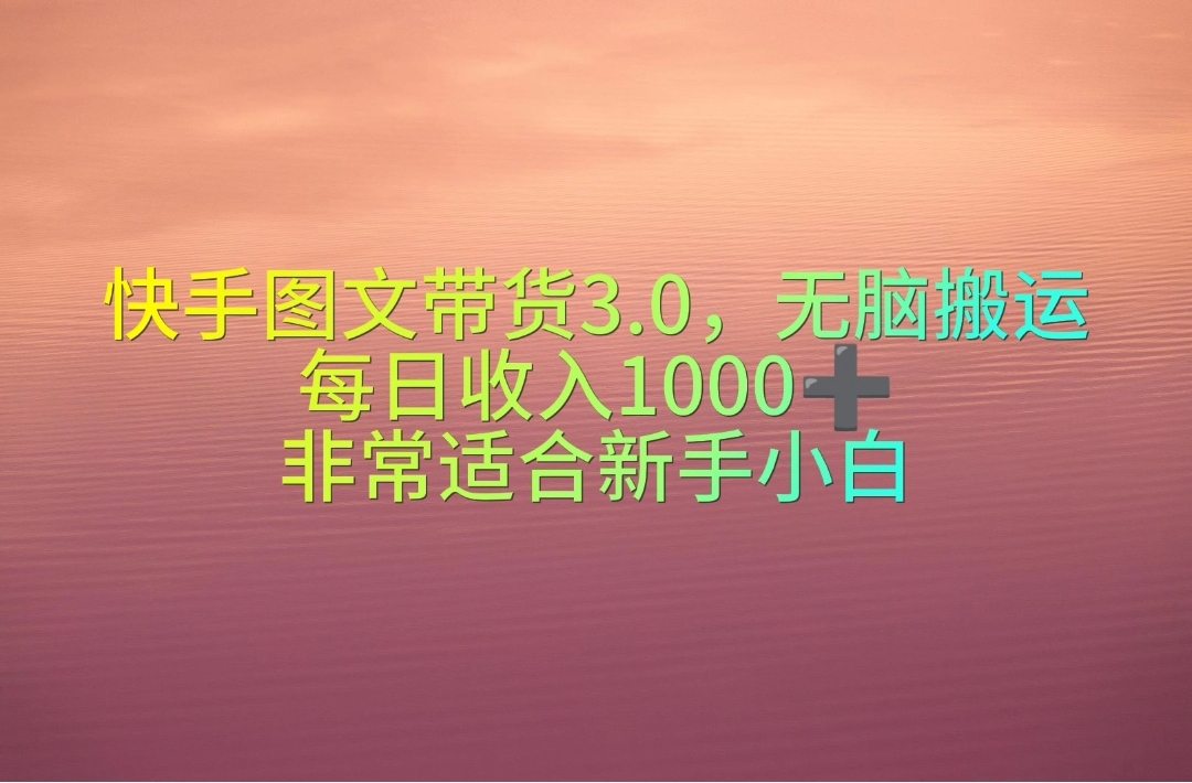快手视频图文并茂卖货3.0，没脑子运送，每日收益1000＋，特别适合新手入门-沐颜网创资源