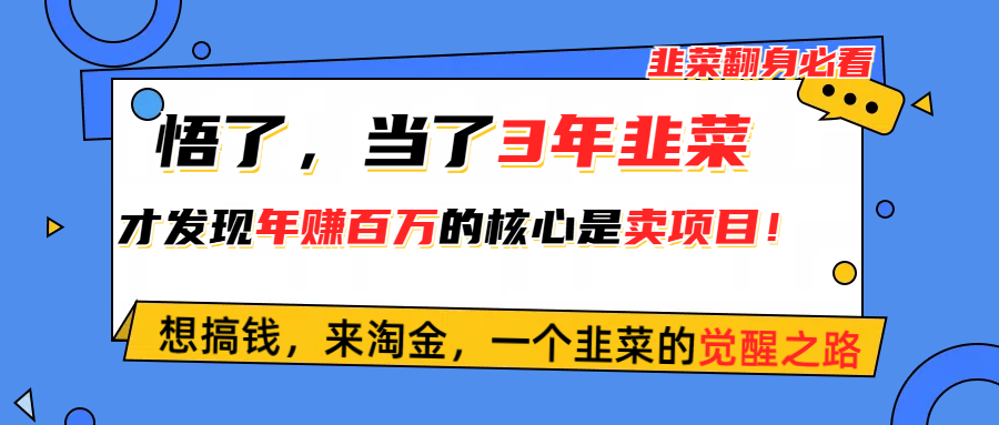 悟了，当了3年韭菜，才发现网赚圈年赚100万的核心是卖项目，含泪分享！-沐颜网创资源