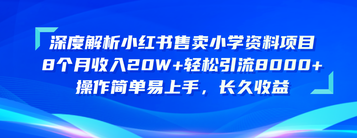 深度解读小红书的出售小学资料新项目 8个月收益20W 轻轻松松引流方法8000 使用方便…-沐颜网创资源
