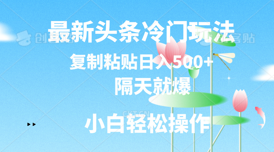 最新头条小众游戏玩法，第二天就爆，拷贝日入500-沐颜网创资源