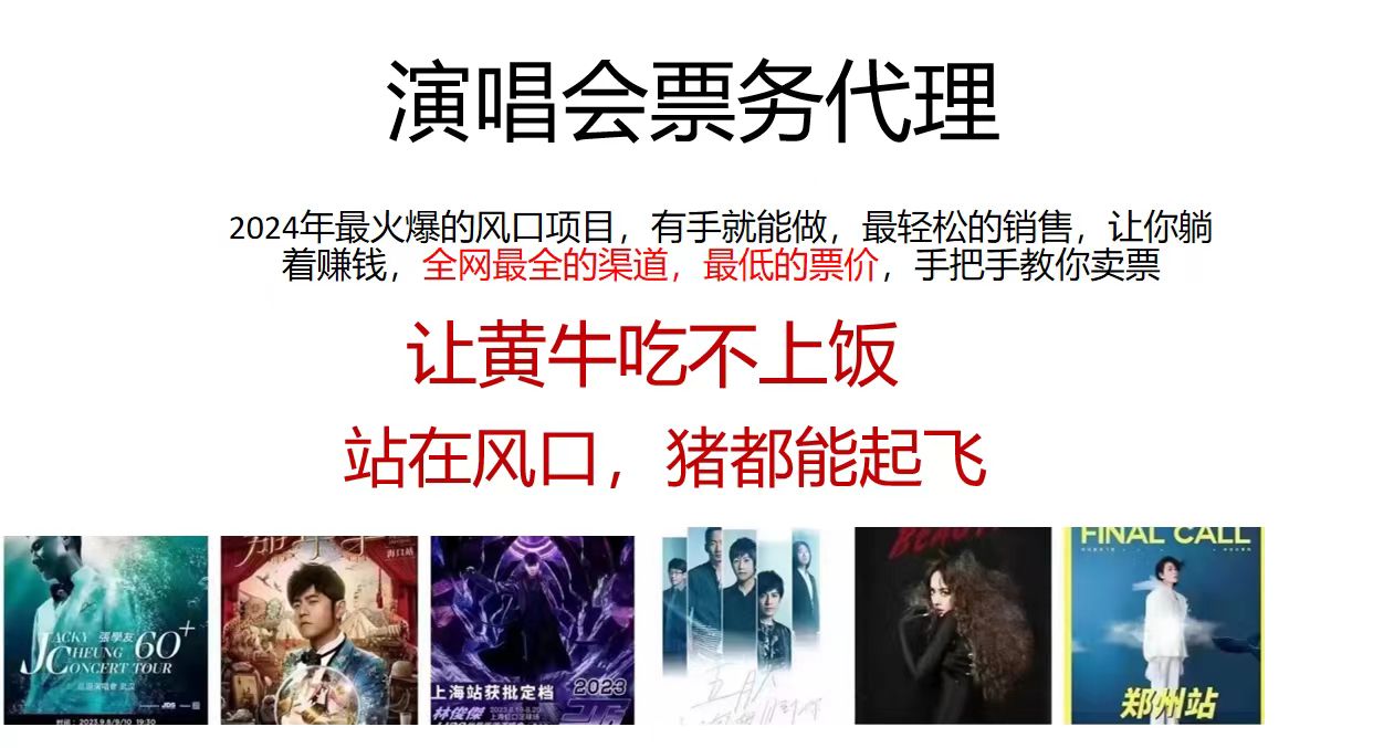 巡回演唱2024票务代理，全网最低的价格，教你如何售票，日入2000-沐颜网创资源
