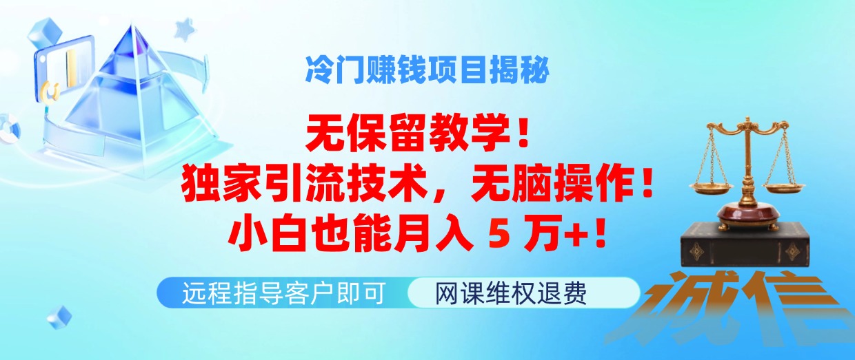 冷门赚钱项目无保留教学！独家引流技术，无脑操作！小白也能月入5万+！-沐颜网创资源