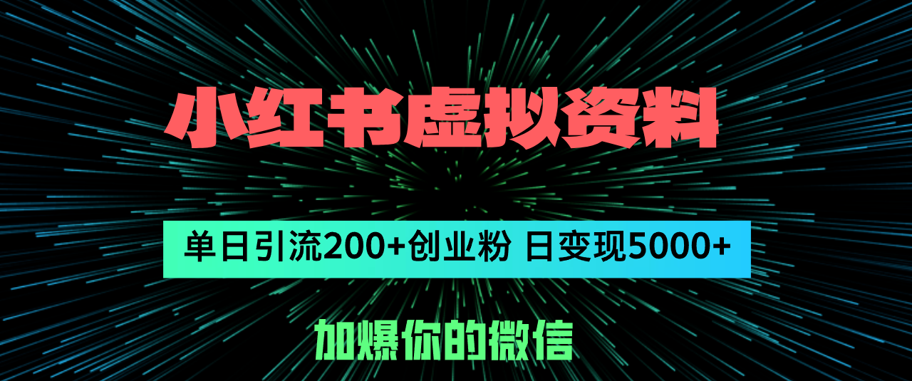小红书虚拟资料日引流200+创业粉，单日变现5000+-沐颜网创资源