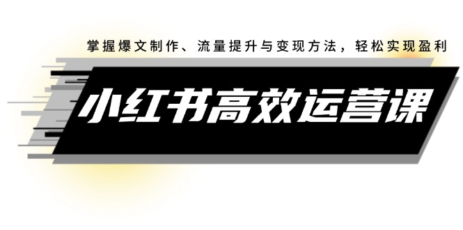 小红书高效运营课：掌握爆文制作、流量提升与变现方法，轻松实现盈利-沐颜网创资源