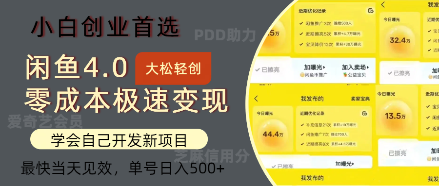 闲鱼0成本极速变现项目，多种变现方式 单号日入500+最新玩法-沐颜网创资源