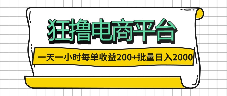 一天一小时 狂撸电商平台 每单收益200+ 批量日入2000+-沐颜网创资源