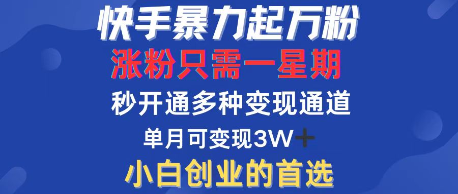 快手暴力起万粉，涨粉只需一星期，多种变现模式，直接秒开万合，小白创…-沐颜网创资源