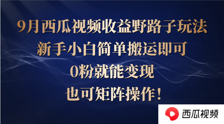 西瓜视频收益野路子玩法，新手小白简单搬运即可，0粉就能变现，也可矩…-沐颜网创资源