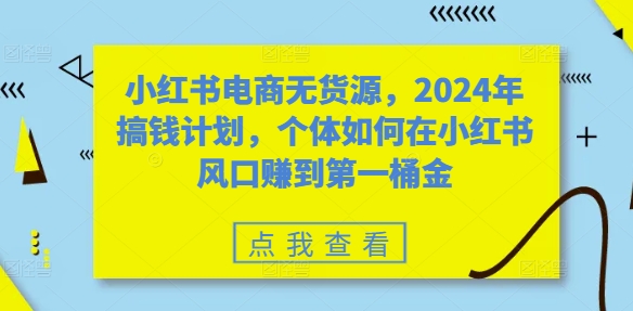 小红书电商无货源，2024年搞钱计划，个体如何在小红书风口赚到第一桶金-沐颜网创资源