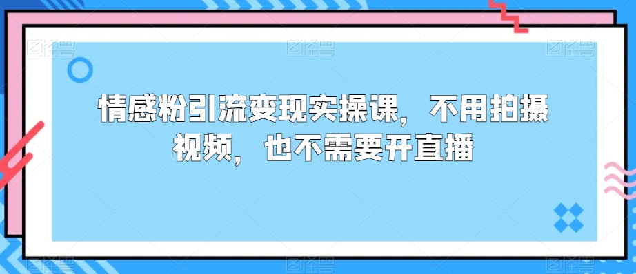 情感粉引流变现实操课，不用拍摄视频，也不需要开直播-沐颜网创资源