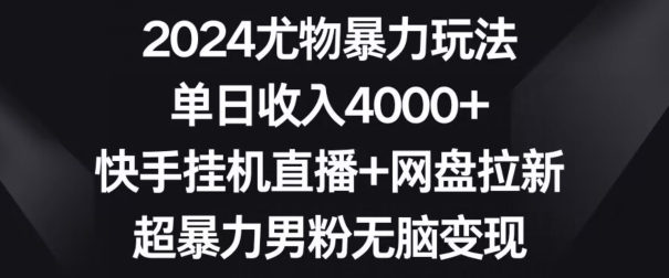 2024尤物暴力玩法，单日收入4000+，快手挂机直播+网盘拉新，超暴力男粉无脑变现【揭秘】-沐颜网创资源