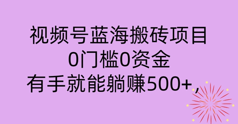视频号蓝海搬砖项目，0门槛0资金，小白轻松上手，一天30分钟日入500+，堪比捡钱-沐颜网创资源