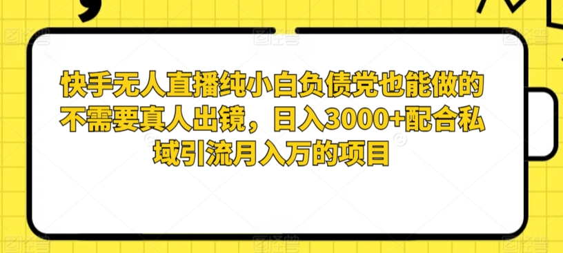 快手无人直播纯小白负债党也能做的不需要真人出镜，日入3000+配合私域引流月入万的项目-沐颜网创资源