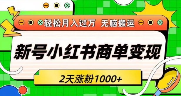 新号小红书商单变现接单到手软轻松月入过万2天涨粉1000+无脑搬运长期稳定-沐颜网创资源