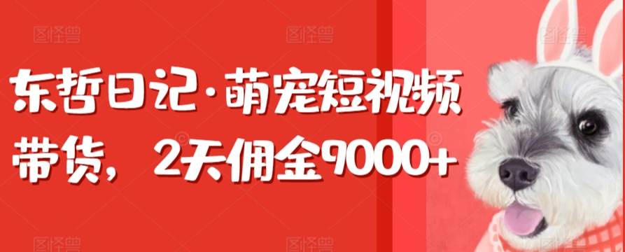 东哲日记·萌宠短视频带货，2天佣金9000+-沐颜网创资源