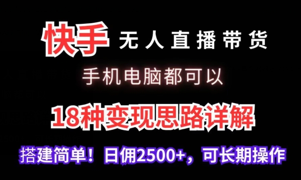 快手无人直播带货，手机电脑都可以，18种变现思路详解，搭建简单日佣2500+【揭秘】-沐颜网创资源