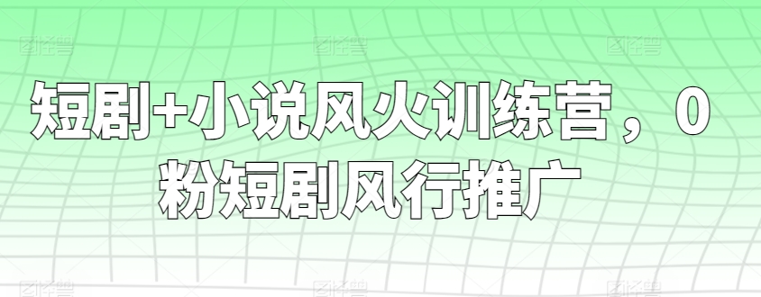 短剧+小说风火训练营，0粉短剧风行推广-沐颜网创资源