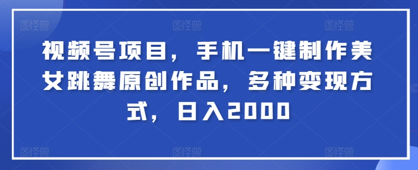 视频号项目，手机一键制作美女跳舞原创作品，多种变现方式，日入2000-沐颜网创资源