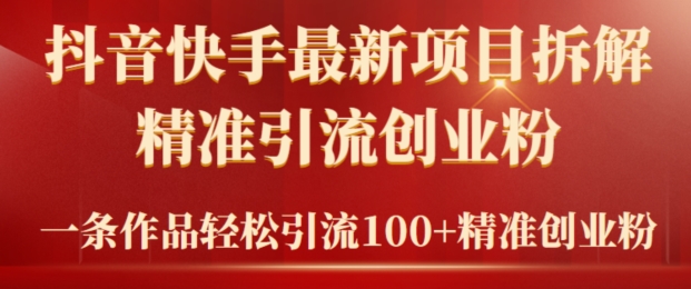 2024年抖音快手最新项目拆解视频引流创业粉，一天轻松引流精准创业粉100+-沐颜网创资源