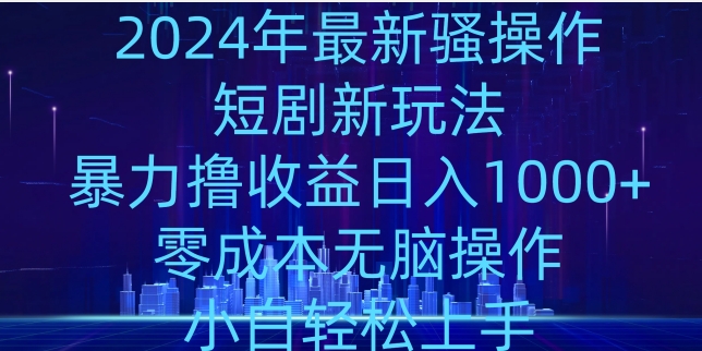 2024年骚操作短剧新玩法，暴力撸收益日入1000+，零成本无脑操作，小白轻松上手-沐颜网创资源