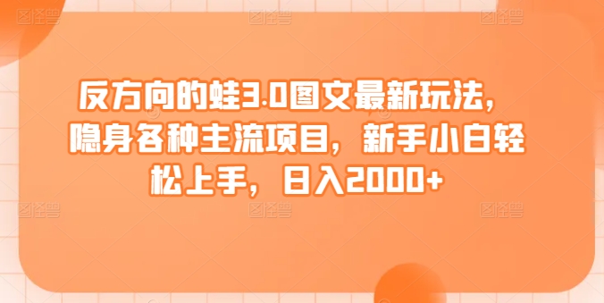 反方向的蛙3.0图文最新玩法，隐身各种主流项目，新手小白轻松上手，日入2000+【揭秘】-沐颜网创资源
