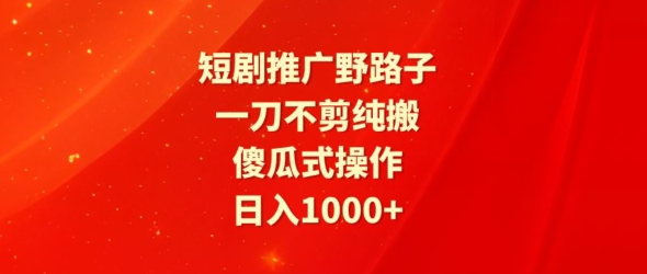 短剧推广野路子，一刀不剪纯搬运，傻瓜式操作，日入1000+-沐颜网创资源