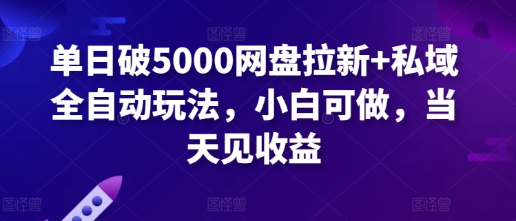 单日破5000网盘拉新+私域全自动玩法，小白可做，当天见收益-沐颜网创资源