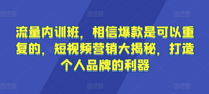 流量内训班，相信爆款是可以重复的，短视频营销大揭秘，打造个人品牌的利器-沐颜网创资源