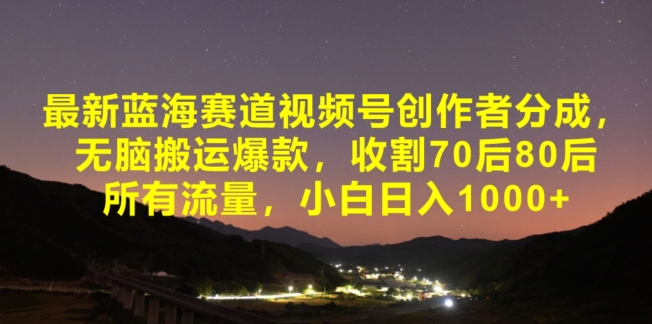 最新蓝海赛道视频号创作者分成，无脑搬运爆款，收割70后80后所有流量，小白日入1000-沐颜网创资源