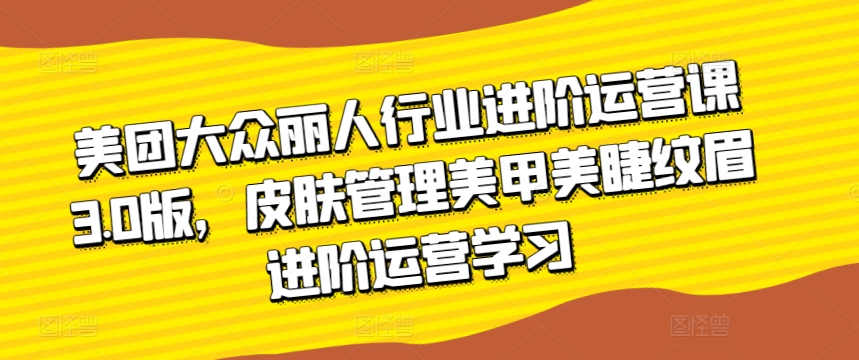 美团大众丽人行业进阶运营课3.0版，皮肤管理美甲美睫纹眉进阶运营学习-沐颜网创资源