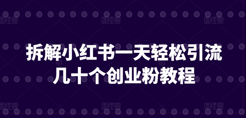 拆解小红书一天轻松引流几十个创业粉教程-沐颜网创资源