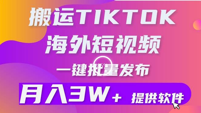 搬运海外短视频，多平台发布，月入3W+有手就行，小白3分钟上手，0门槛-沐颜网创资源