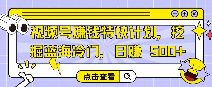 视频号赚钱特快计划，挖掘蓝海冷门，日赚 500+-沐颜网创资源