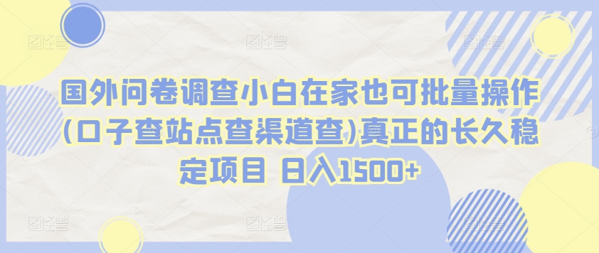 国外问卷调查小白在家也可批量操作(口子查站点查渠道查)真正的长久稳定项目 日入1500+【揭秘】-沐颜网创资源