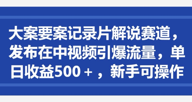 大案要案记录片解说赛道，发布在中视频引爆流量，单日收益500+，新手可操作-沐颜网创资源