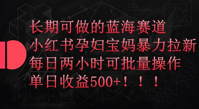 长期可做的蓝海赛道，小红书孕妇宝妈暴力拉新玩法，每日两小时可批量操作，单日收益500+【揭秘】-沐颜网创资源