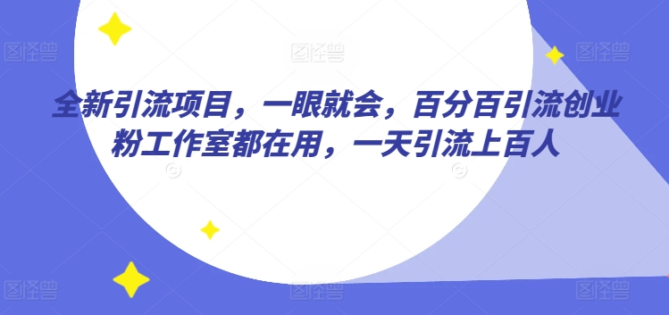 全新引流项目，一眼就会，百分百引流创业粉工作室都在用，一天引流上百人-沐颜网创资源