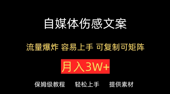 自媒体伤感文案，流量爆炸，容易上手，可复制可矩阵，月入3W+-沐颜网创资源
